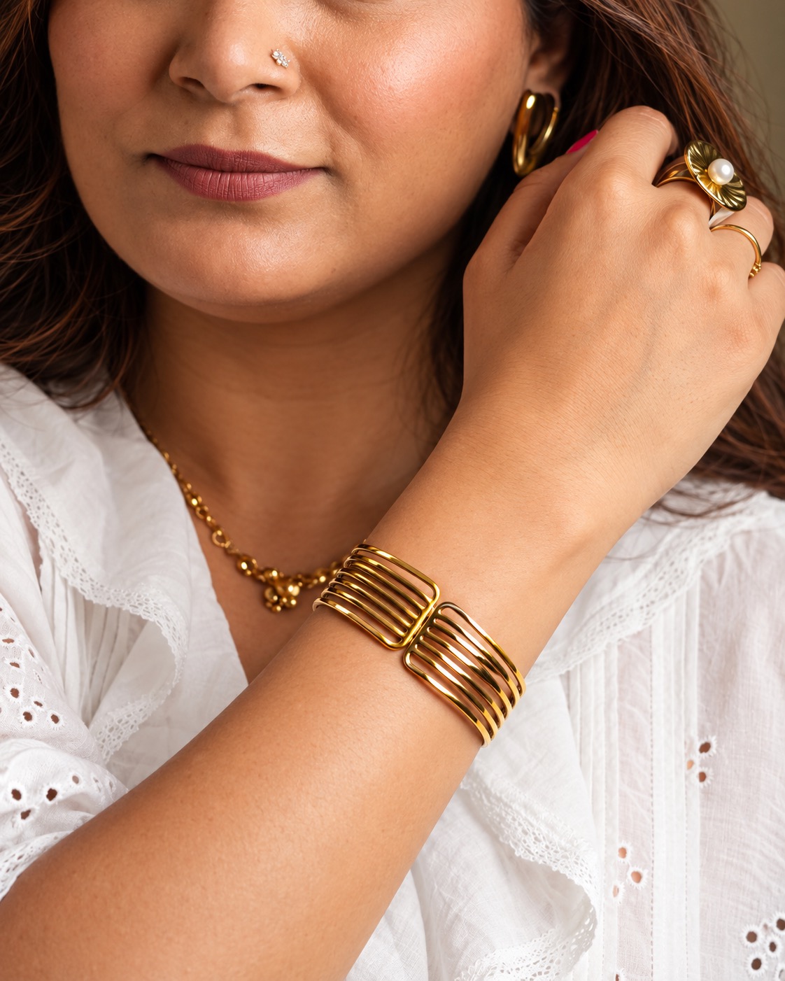 Gold plated multi layer bangles — POKA demi-fine jewellery (view 2)
