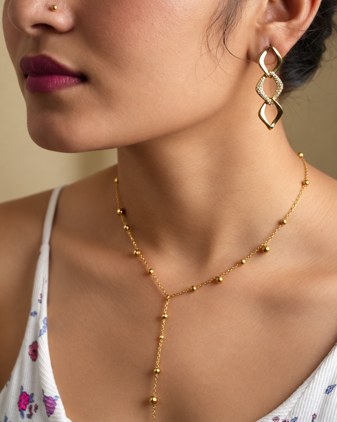 18K Gold Plated Diamond-Style Dangle Earrings – Lumière — POKA demi-fine jewellery (view 2)
