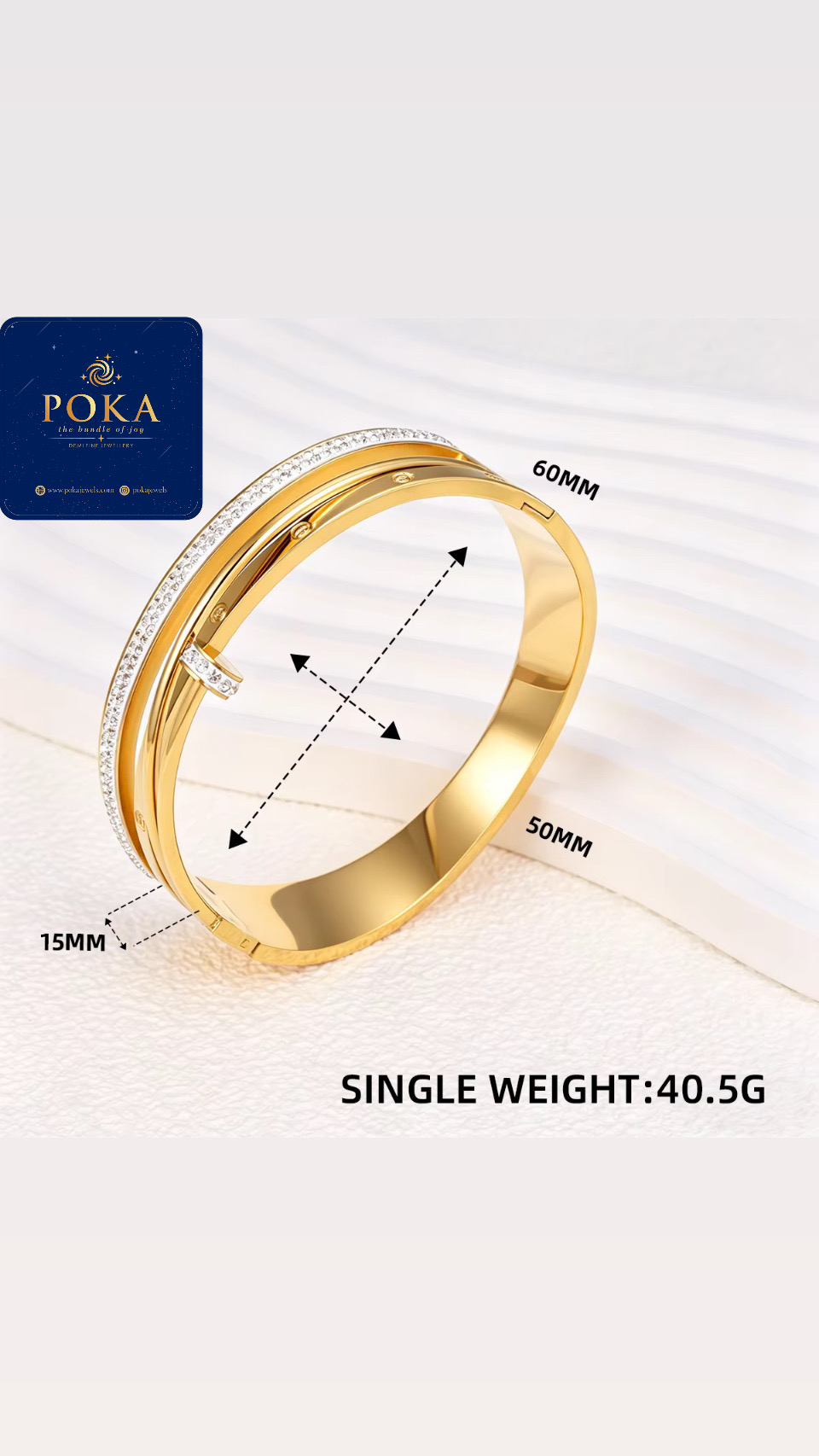 18K Gold Plated Crystal Nail Cuff Bangle – Seraphina — POKA demi-fine jewellery (view 3)