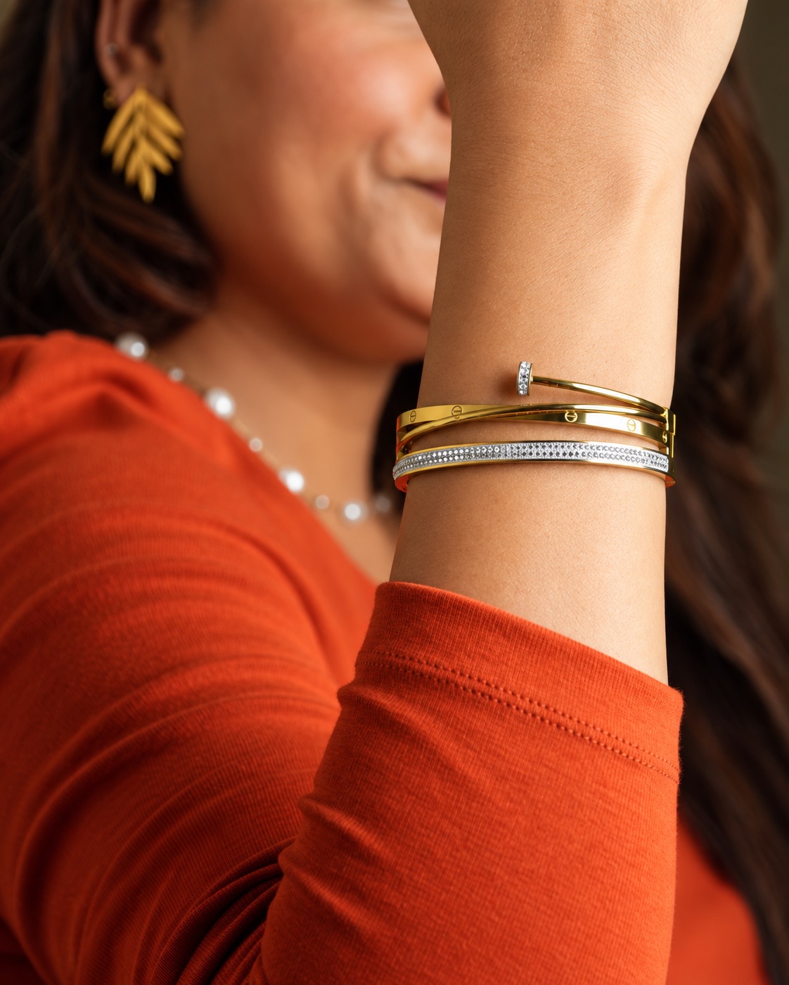 18K Gold Plated Crystal Nail Cuff Bangle – Seraphina — POKA demi-fine jewellery (view 2)