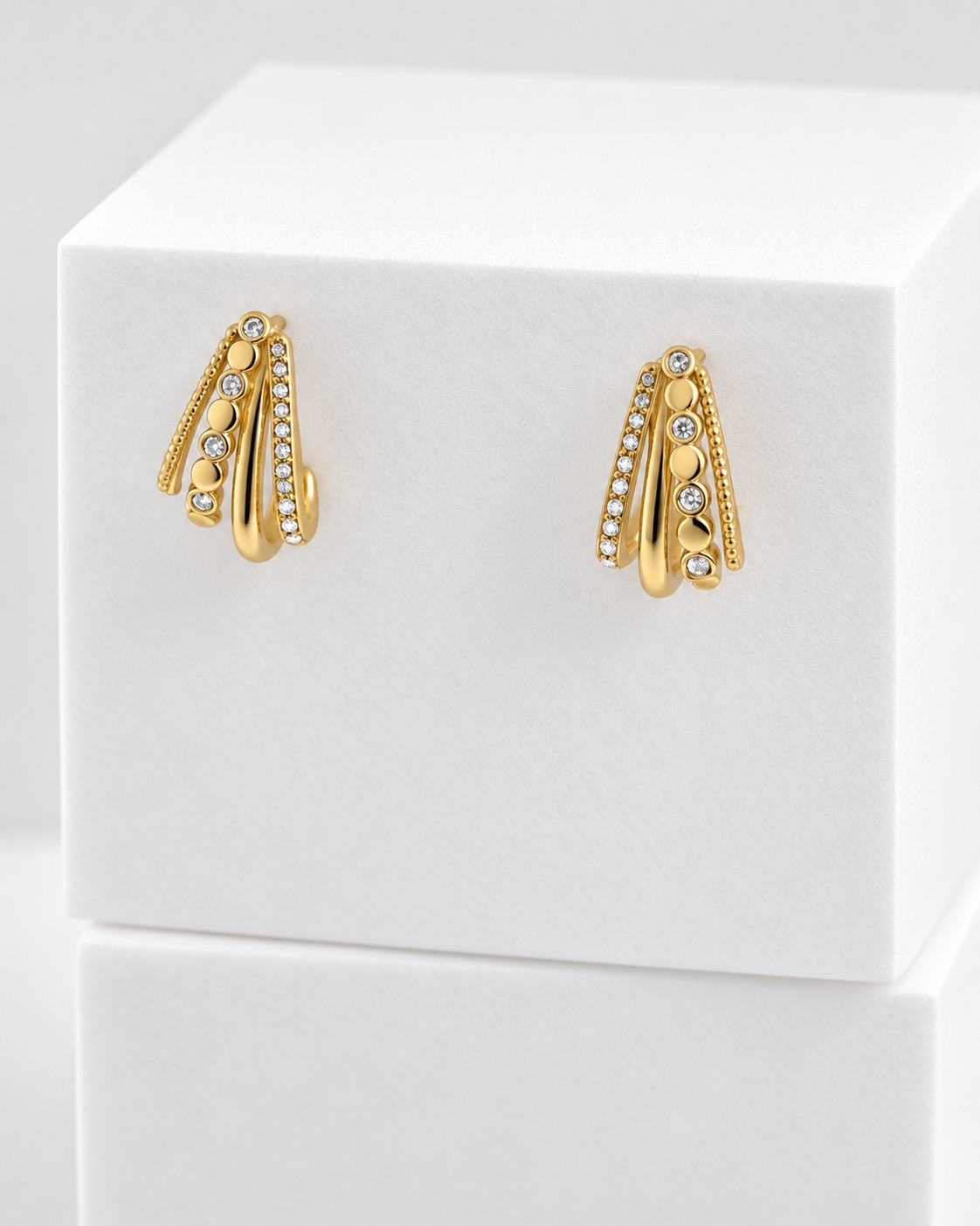 18K Gold Plated Diamond-Style Stud Earrings – Élan — POKA demi-fine jewellery (view 2)